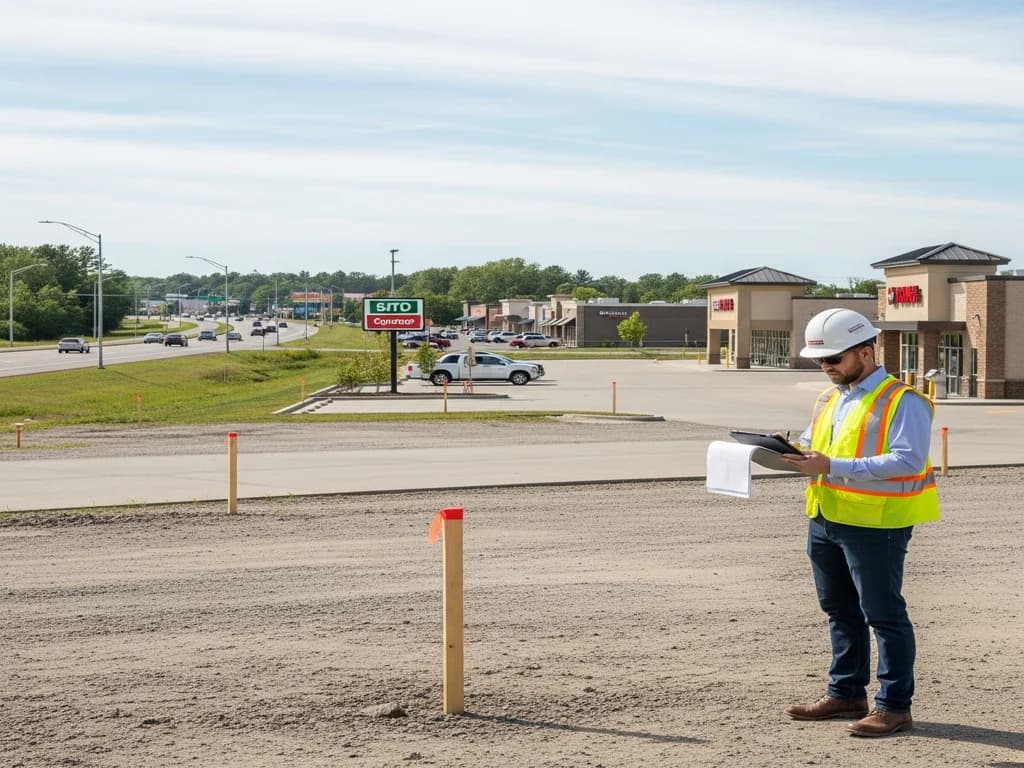 Commercial site evaluation for a new convenience store development with survey and measurement