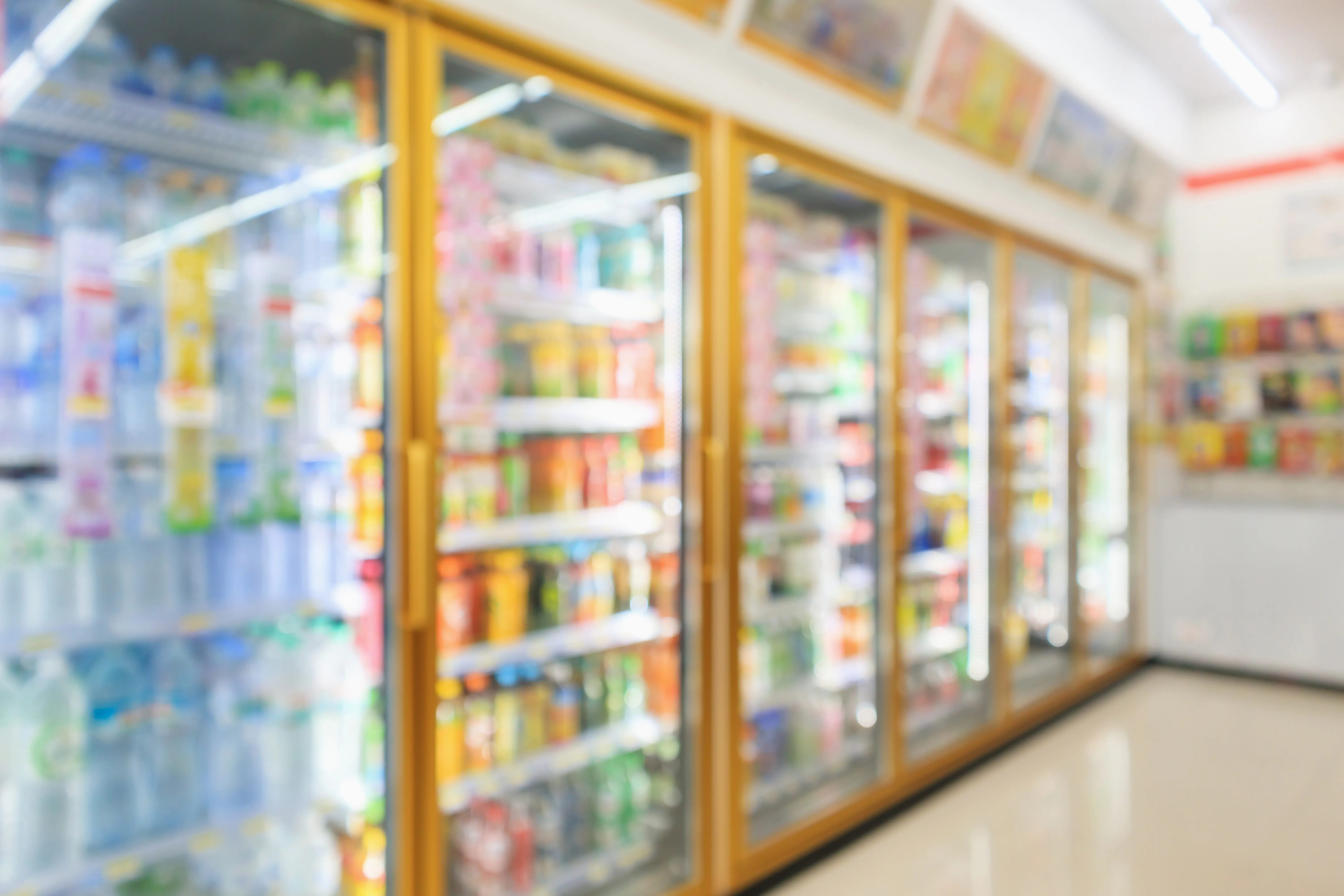 Supermarket,Convenience,Store,Refrigerators,With,Soft,Drink,Bottles,On,Shelves