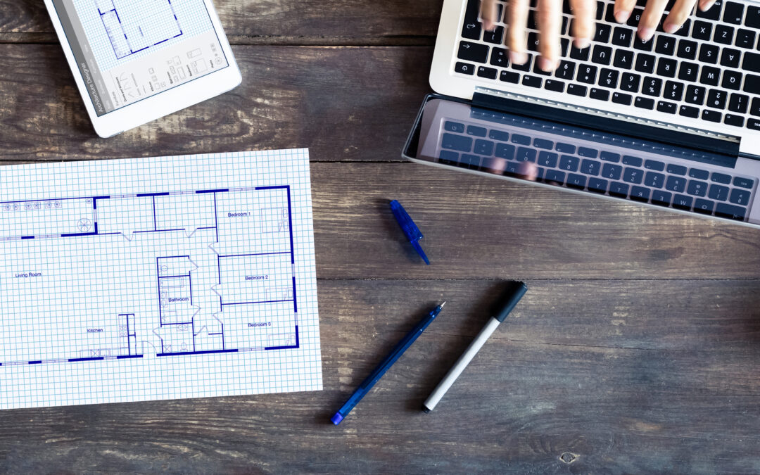 Floor,Plan,Drawing,With,Architect,Designing,Home,On,Computer,,Old
