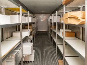 Refrigeration,Chamber,For,Food,Storage.,Shelves,In,The,Warehouse,With